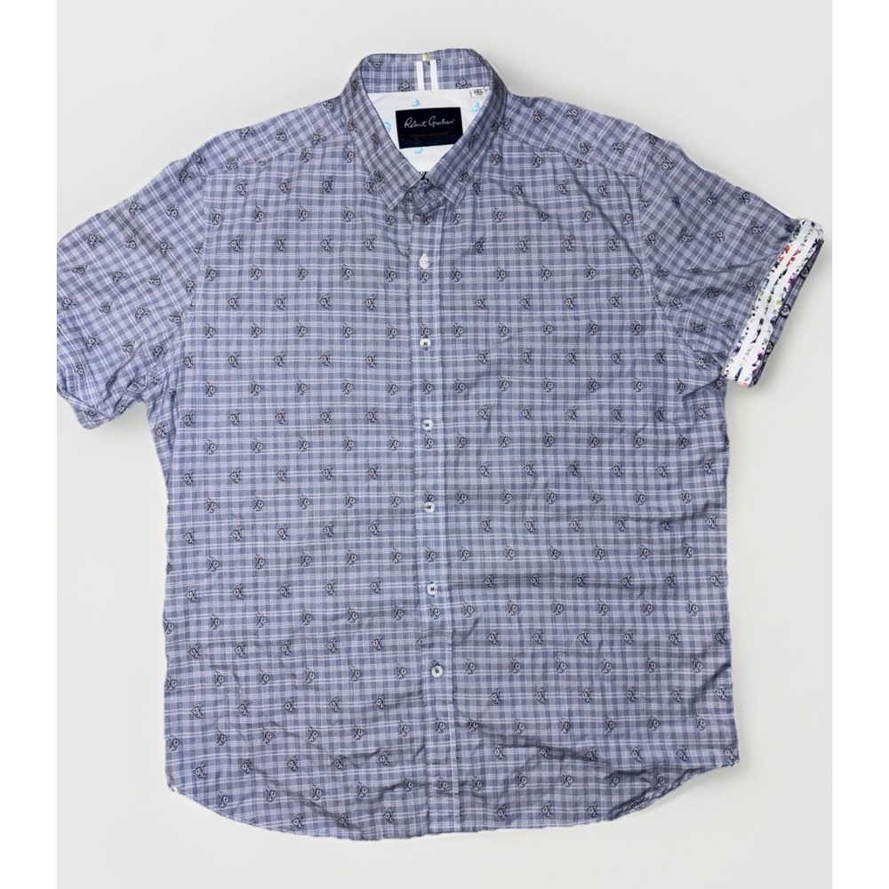 Robert‎ Graham Blue Fish Pattern Cotton Cuff Men's Shirt Size 2XL Button Up